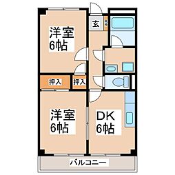 リンピア伊加里 3階2DKの間取り