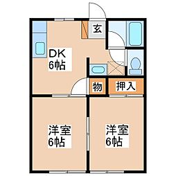 サンハイツ南宮 2DKの間取図画像