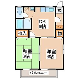 セフィラK 1階2DKの間取り