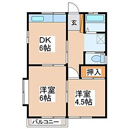 美岳荘 2DKの間取図画像