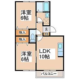 シャイニングビレッジ浜2 2LDKの間取図画像