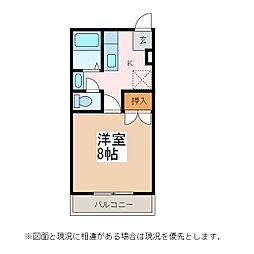 郵ハイツ平田 2階1Kの間取り