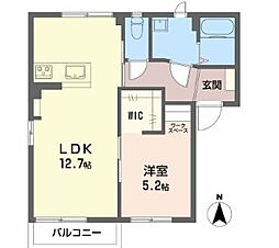 フレグランスForever E 1階1LDKの間取り