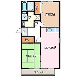 コーポせせらぎA 2LDKの間取図画像