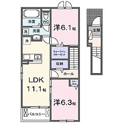 フィオーレ　II 2階2LDKの間取り