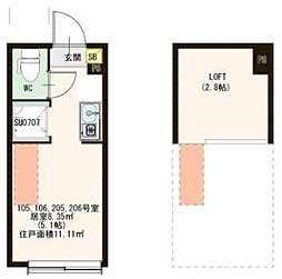 コラゾン 2階ワンルームの間取り