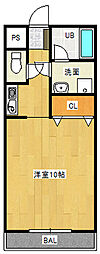 第2司コーポ 1Kの間取図画像