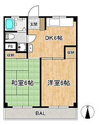西川マンション 2DKの間取図画像
