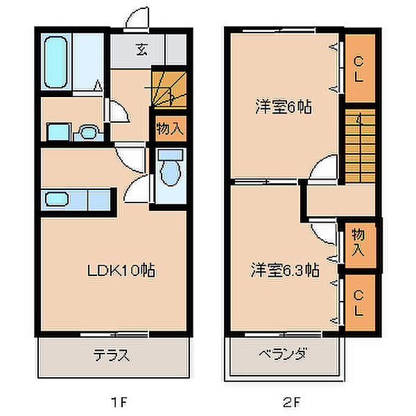 Harbest壱番館 105｜福岡県久留米市津福本町(賃貸テラスハウス2LDK・--・57.24㎡)の写真 その2