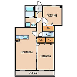 フローリッシュIII 3階2LDKの間取り