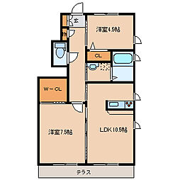 ラ・セゾン2 2LDKの間取図画像