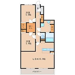 サニーコート津福 2LDKの間取図画像