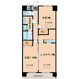 ルネスタカダ 2LDKの間取図画像