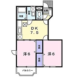 プルメリアA 2DKの間取図画像