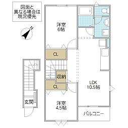 プルメリアC 2LDKの間取図画像