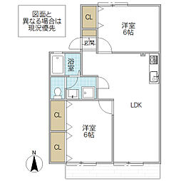 セジュール日高A 2LDKの間取図画像