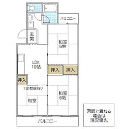 旭町ケイセンマンション 2LDKの間取図画像