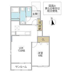 カーサフェリーチェ2 1LDKの間取図画像