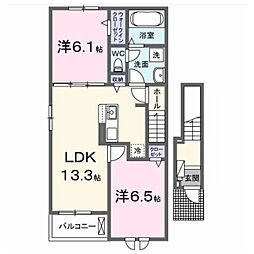 岐阜市岩田西1丁目アパート 2LDKの間取図画像