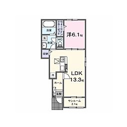 岐阜市岩田西1丁目アパート 1LDKの間取図画像