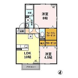 ボンヌ・シャンスA 2LDKの間取図画像