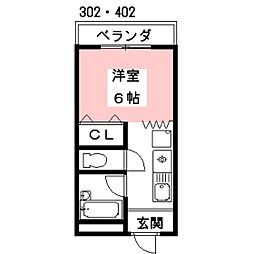 ASANO2 1Kの間取図画像