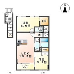 岐阜市薮田西1丁目アパート 2LDKの間取図画像