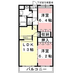 ソレイユ参番館 2LDKの間取図画像
