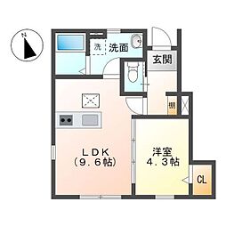 各務原市三井北町3丁目アパート 1LDKの間取図画像