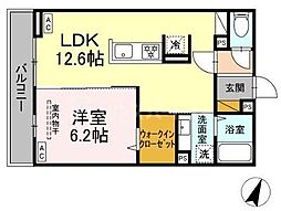 Ｄ-カヴェリ本千葉 2階1LDKの間取り
