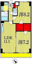 千葉ポートイースト 8階2LDKの間取り