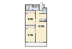 Lyk都町 C棟 2階2LDKの間取り