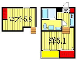 プランドール天台 1階1Kの間取り