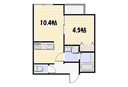 Lyk都町 Ａ棟 2階1LDKの間取り