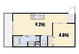Lyk都町 B棟 2階1LDKの間取り