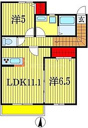 エコーハイツ1 2階2LDKの間取り
