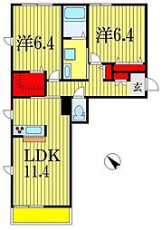 ラ・ヴィータ 2LDKの間取図画像