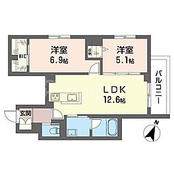 サーフパラダイス登戸 2LDKの間取図画像