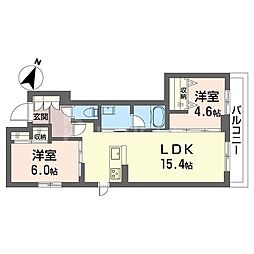 サーフパラダイス登戸 2LDKの間取図画像
