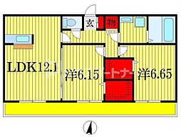 ルシェリア一番館 2LDKの間取図画像