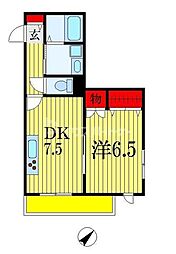 二元SQuAre 1DKの間取図画像