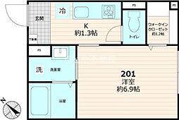 仮称ヴィヴレ田端 201 2階1Kの間取り