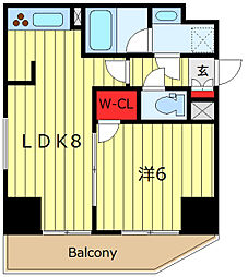 レジディア町屋 2階1LDKの間取り