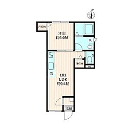 ブランシュ上野桜木 1LDKの間取図画像