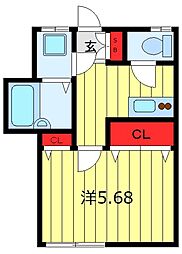 エスポア1 1Kの間取図画像