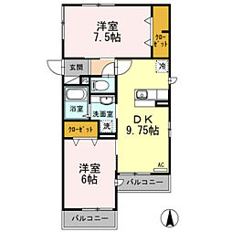 ヴィラデルソル 2DKの間取図画像