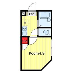 Lメゾン扇B棟 1Kの間取図画像