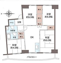 名谷7団地33号棟 4LDKの間取図画像