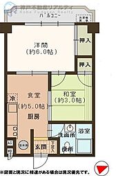 北野町アーバンライフ 2DKの間取図画像