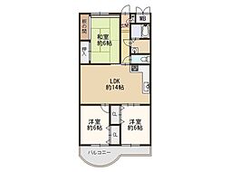北須磨団地D-2棟 3LDKの間取図画像